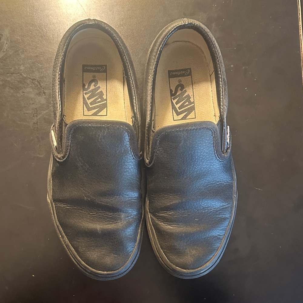 Vans Black Leather Slip-On Sneakers